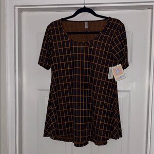 LuLaRoe Black Top with Orange Grid Pattern